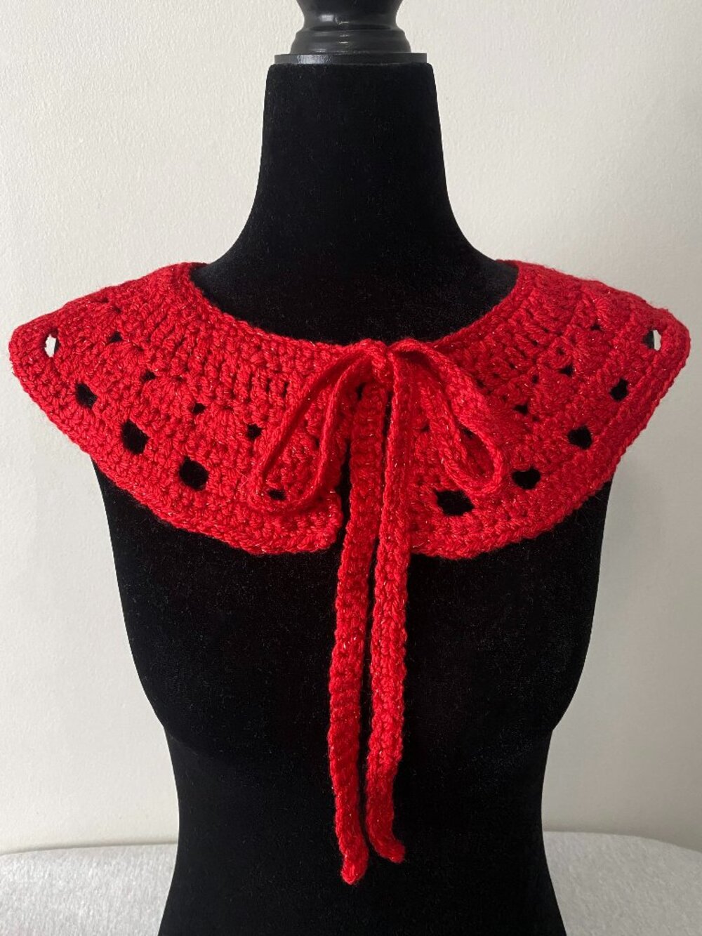 Handmade Crochet Sparkly Red Acrylic Collar Neckwear Accessory